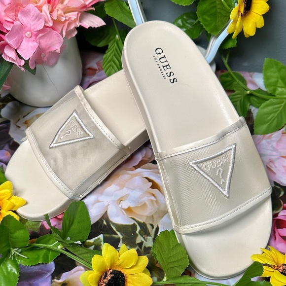 GUESS Women's Beige Slide Sandals - Picture 2 of 14